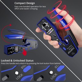 XUNTOP RJ45 Crimp Tool Kit for Cat5 Cat5e Cat6 Cat6a Cat7 Ethernet Crimping Tool Kit for RJ45 Pass Through Connector with Wire Tester 50 PCS Cat6 Pass Through Crystal Heads 50 PCS Protection Covers