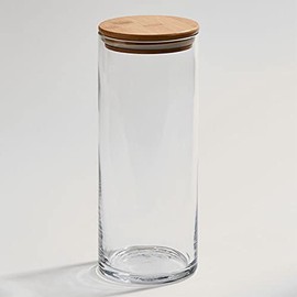 Large Glass Jar with Wood Cover 10" X 4" D