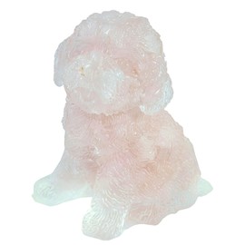 KYEYGWO Resin Poodle Crystal Figurine, Hand Carved Puppy Dog Animal Stone Statue for Home Office Tabletop, Rose Quartz