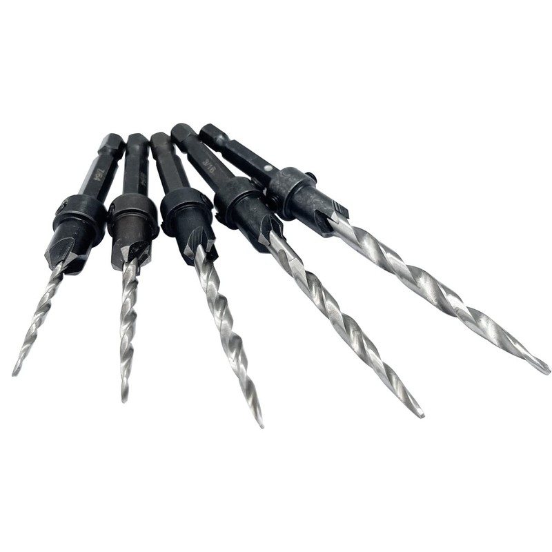 Saipor 5pcs Wood Tapered Countersink Drill Bit Set Hex Shank
