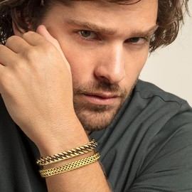 Suyi Mens Bracelet Cuban Link Bracelet Silver Gold Chain Bracelet for Dad Brother Friend 21CM Gold 1