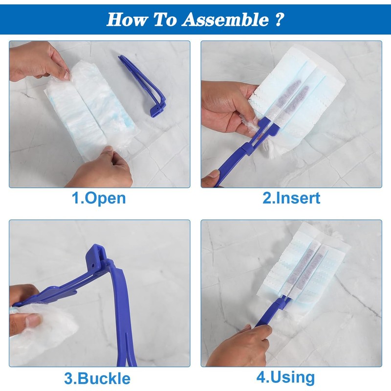 Pack of 30 Dusting Cloth Refills with 3 Handles, Disposable