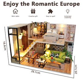 SICSHTOP DIY Miniature Dollhouse Kit-Duplex Cosy Cottage, 3D Puzzle House Model Building Kits with Furniture Accessories and LED Light, Insert Decor Crafts for Adults to Build