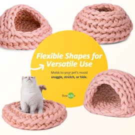 Beneluckyo Knitted Cat Cave, 20in Pink Cat Beds for Indoor Cats, Kittens or Puppies, Flexible Pet Bed - Turns into Tent, Nest or Pad, Machine Washable