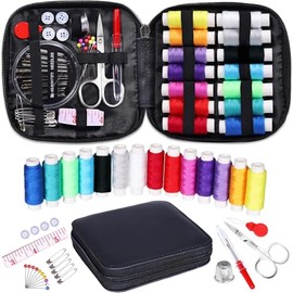 Sewing Kit, Travel Basic Sewing Set with Leather Case 14 Threads and Needles kit Accessories for Adults, DIY,Home, Travel & Emergency Compact Small Black