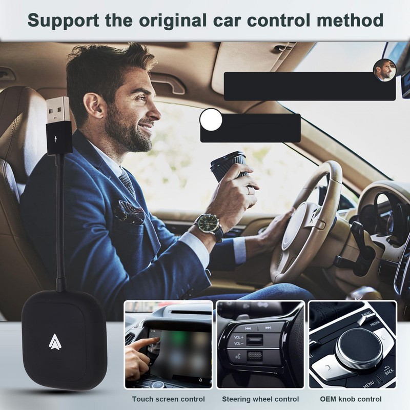 Car Wireless Adapter Plug Play Dongle Converts Wired to Wireless