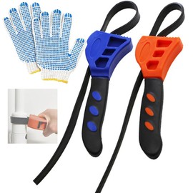 MTSDM Strap Wrench Set, Adjustable Rubber Belt Wrench, Universal Rubber Wrench with Anti-Slip Gloves, Pipe Wrench for Plumbers, Jar Opener, Wrench Oil Filter Wrench (2Pcs)