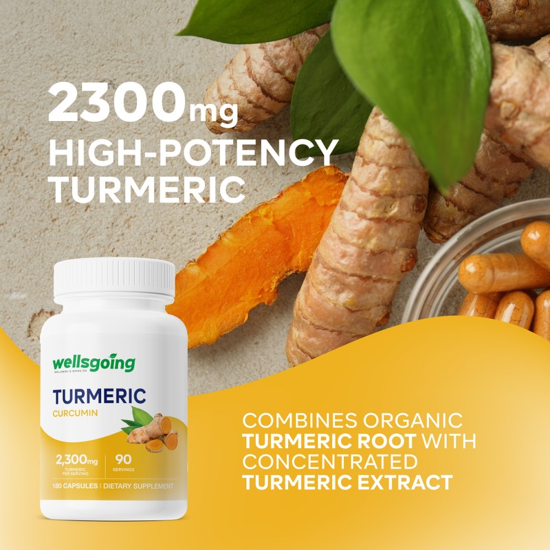 Wellsgoing Turmeric Curcumin 2300mg with Black Pepper Extract – High