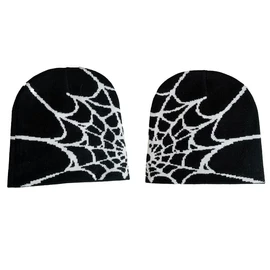BAIMORE Y2K Gothic Spider Pattern Knitted Hat Winter Warm Acrylic Knitted Beanie for Men Women Beanie Black