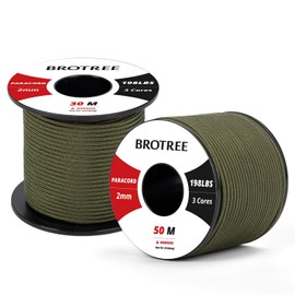 BROTREE 2mm Paracord 3 Strands 30M 100% Nylon Rope Parachute Cord for Outdoor, Craft, DIY - 90kg Breaking Load (Olive Green)