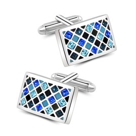 Crystal Cufflinks, Mr.Van Elegant Crystal Cufflinks Classic Fashion Rectangle Glimmering Cuff Links Set for Men's Business Wedding Party with Gift Box Elegant Style Blue