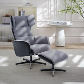 Brage Living Recliner Chair with Ottoman, Recliner Sofa Home Theater Seating with Footrest, 360° Swivel Reclining Adjustable Backrest Sofa Chair for Home Office Bedroom Small Space (Gray)