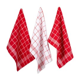 DII Waffle Weave Kitchen Collection 100% Cotton, Machine Washable, Fast Drying and Absorbent, Dishtowel Set, Red 6 Count