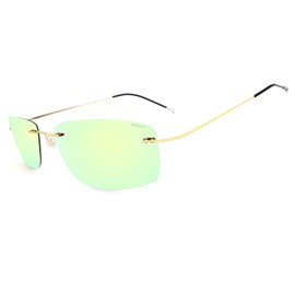 RONSOU Ultra-lightweight Rimless Titanium Men's Fashion Polarized Sunglasses for Driving Outdoor Golden Frame Golden Lens (Mirrored)