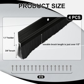 Frienda 4 Set Aluminum Black Door Sweep with Screws Length Door Brush Sweep for Gaps up to 1 Roll up Door Brush Seal for Bottom of Exterior Home Gate Garage Threshold for Stripping (1 x 36 Inch)