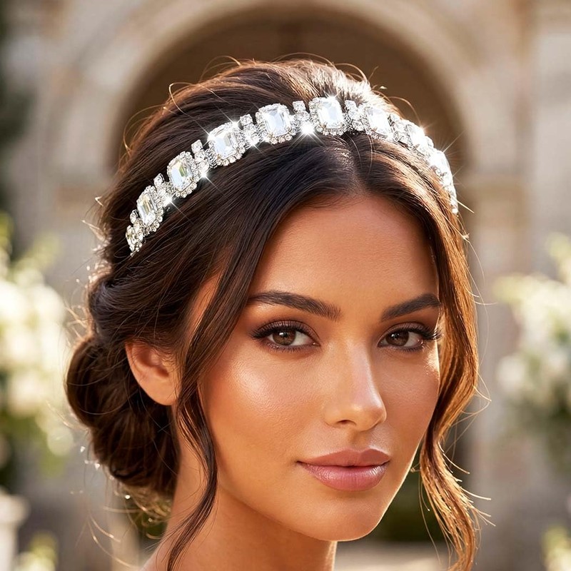 Campsis Rhinestone Headband Silver Bridal Headpiece Crystal Hair Accessories for