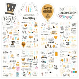 EKOCEV Birthday Stickers, Pack of 225, Birthday Sticker Set, Adults and Children, German Birthday Stickers for Guest Book, Birthday, Birthday Cards and Photo Album
