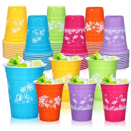 Vynium 60 Pcs Tropical Party Cups, 16 Oz Hawaiian Luau Plastic Party Decoration Cups, Colorful Disposable Plastic Cups Bulk for Summer Beach Party Favors Moana Birthday Party Decor Supplies