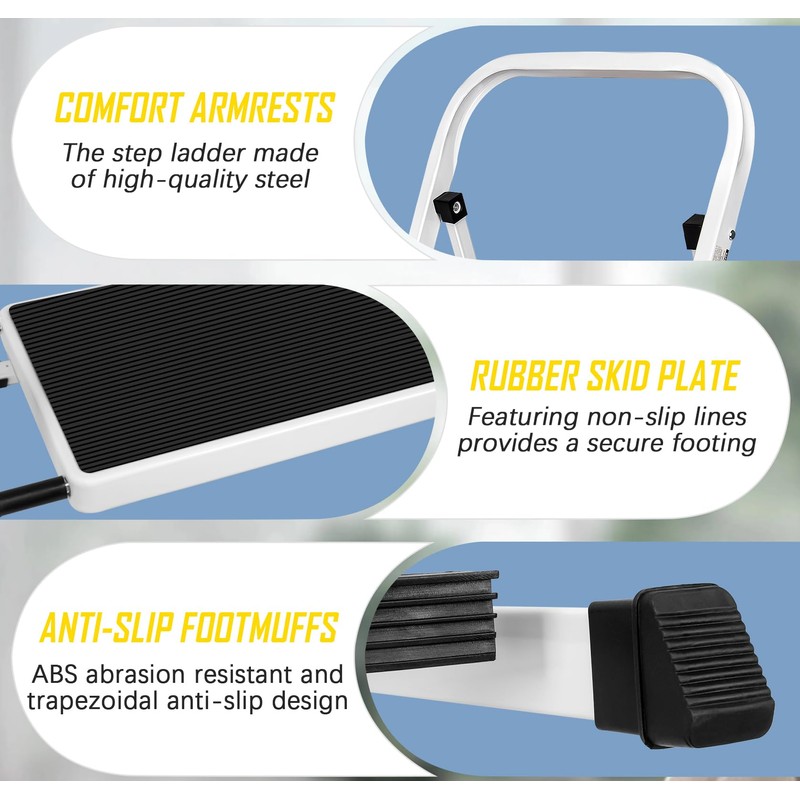2 Step Stool, Folding Step Stool - Capacity with Wide