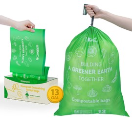 TERRACOR 13 Gallon Compostable Trash Bags Drawstring, Heavy Duty Extra Thick 1 Mil, 35 Bags, Tall Kitchen Food Scrap Waste Bag, ASTM D6400