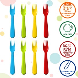 PLASKIDY Plastic Kids Fork Set of 18 -Toddler Forks BPA Free/Dishwasher Safe Reusable Children's Fork Set - Brightly Colored Toddler Forks Cutlery Flatware Set