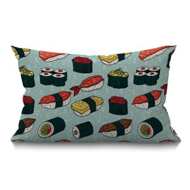 BGBDEIA Colorful Sushi Cushion Cover,Different types of Japanese Food sushi and rolls pillow covers, Rectangle throw pillowcase with invisible zipper for sofa & couch 30 x 50 cm(12 x 20 inch)