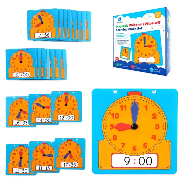 Simply magic 24+1 Learning Clock for Kids - Classroom Clock Set, Magnetic Demonstration Clock, Teaching Clock, Learning Clocks for Kids to Tell Time, Interactive Clock for Kids, Clock Manipulatives