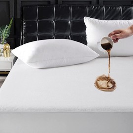 BQC 100% Waterproof Mattress Protector Terry Towel Mattress Pad Topper Extra Deep 35Cm Non-Noisy Hypoallergenic Mattress Cover (Double(140 x 193 + 35cm)) White