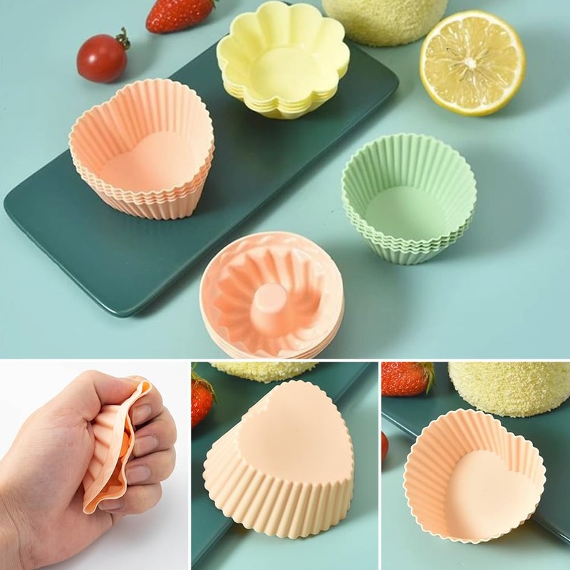 YASYU 5Pcs Silicone Baking Cups Muffin Liners, Reusable Baking Cups