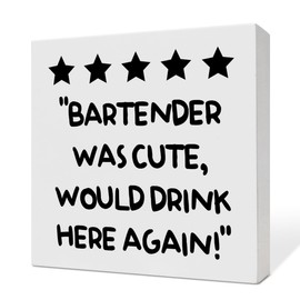 Bartender Desk Decor, Drinking Bar Table Decor for Home Kitchen Dining Room, Bar Cart Cheers Decoration Wooden Box Sign, Bar Gifts for Bartender Women Men, Bartender Was Cute