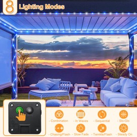 2 Pack Solar Rope Lights Outdoor, Total 66Ft 270 LED Solar String Lights Waterproof with 8 Lighting Modes, Twinkle Tube Light for Patio Pool Landscape Party Holiday Decoration, Blue White