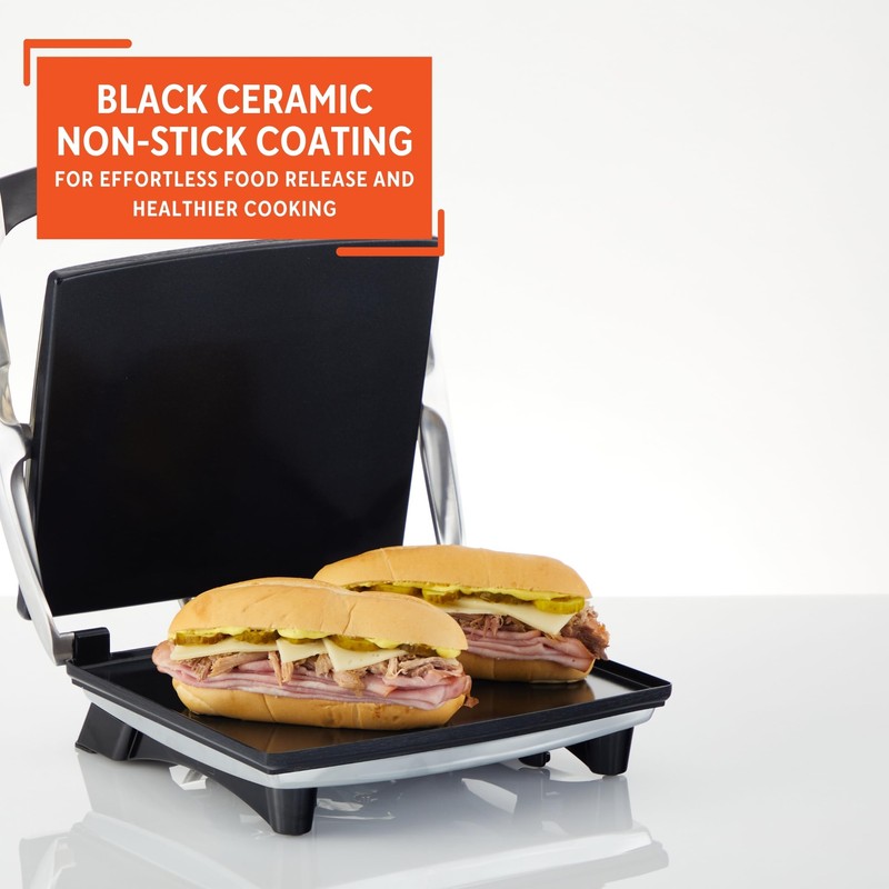 IMUSA 12x10in Stainless Steel Electric Panini Press with Temperature Control,