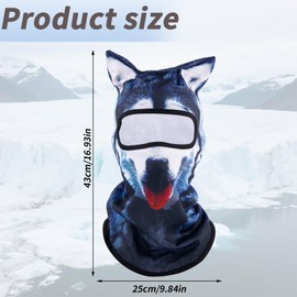 Mikovivi 3D Husky Ski Balaclava Face Mask, Breathable Animal Ski Mask Funny Dog Sun Protection Full Face Cover Accessories for Motorcycle Cycling Music Festivals Raves Outdoor Activities