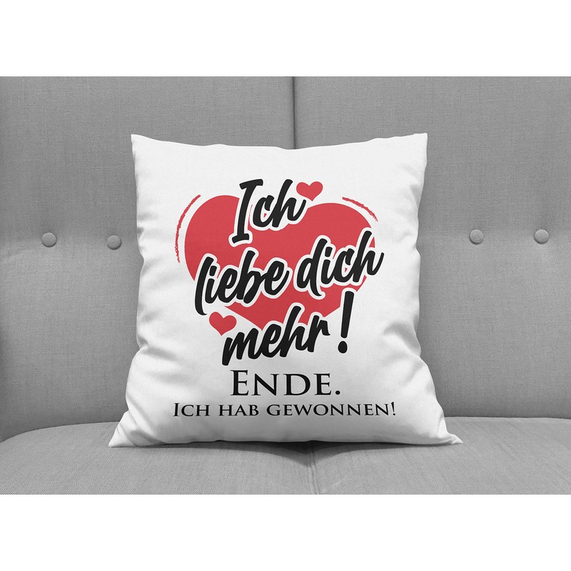 LIEBTASTISCH - Cushion with Saying "I Love You More" -