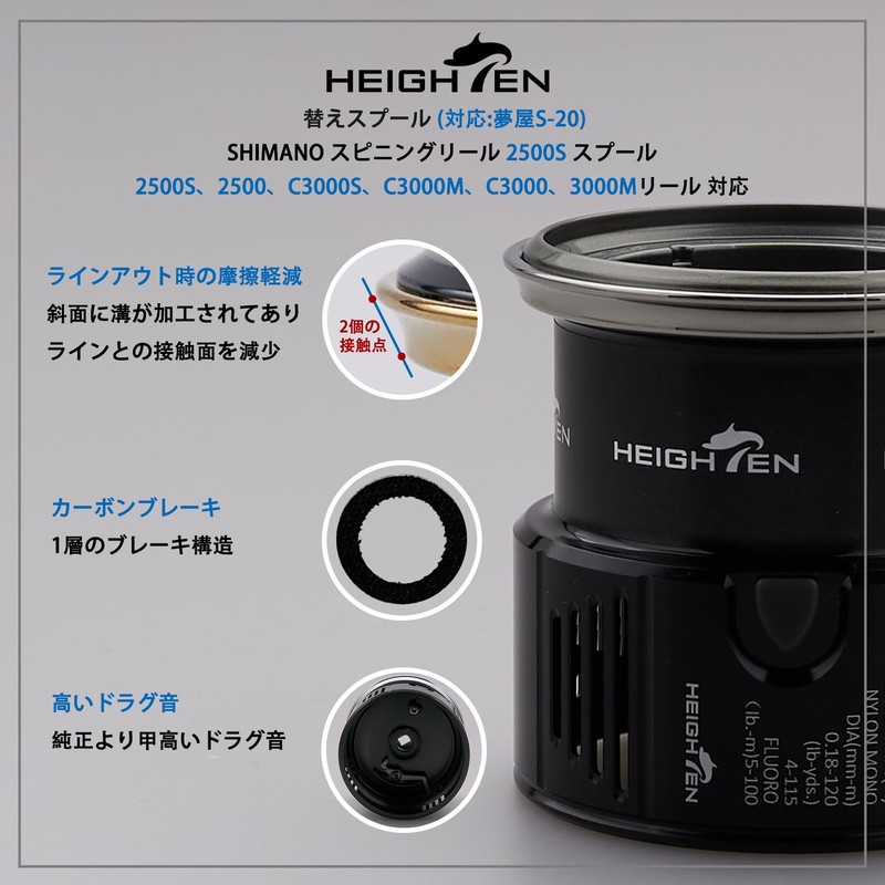 HEIGHTEN Reel Spool Shallow Groove Yumeya S-20 Type 2500S Replacement