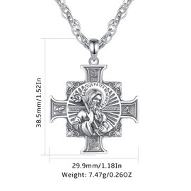 Vito 925 Sterling Silver San Benito Cross Necklace for Women Men, Medalla de San Benito Pendant Catholic Religion Protection St Benedict Jewelry Gift for Mom Wife Husband, 24" Chain