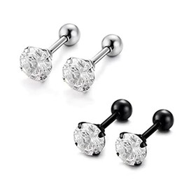 Krstudent 2 Pairs Titanium Earrings Studs, Hypoallergenic Stud Earrings for Women Girls Men 5mm