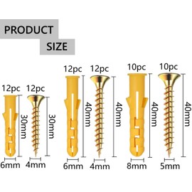 68 Pcs Wall Plugs and Screws Set,Masonry Brick Concrete Fixings Plugs Assortment Kit,Screws and Rawl Plugs in Compartment Box,Zinc Galvanized 3 Different Size