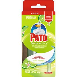 Pato Discos Activos para Inodoro, Gel Limpiador Continuo para Sanitarios, Aroma Lima Fresca, Cont. 1 Aplicador de 6 Usos, 38g