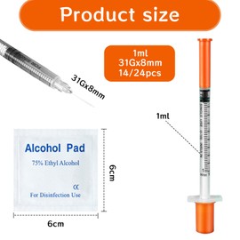 QILUCKY 24 pack 1ml dispensing measuring tool with 31G (8mm long), Multiple Uses Laboratory Accessories, Individually Wrapped