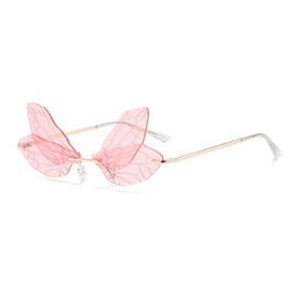 WDZAYXC Dragonfly Sunglasses, Butterfly Sunglasses, Dragonfly Wings Sunglasses for Women and Girls, Colourful, pink