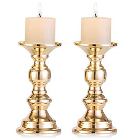 Nuptio - Portavelas de pilar, portavelas de metal para centros de mesa de boda, soporte de velas, ideal para bodas, eventos especiales, fiestas, sala de estar (2 piezas, dorado)