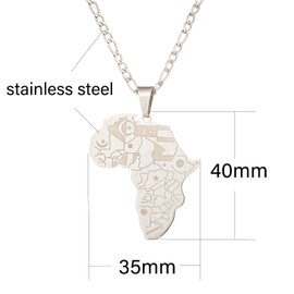 SAELACY 18K Gold Plated Stainless Steel Africa Map Pendant Necklace for Women Men Hiphop Flat Figaro Necklace Chain
