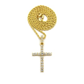 Icemond Rhinestone Filled Cross Pendant Chain Necklace for Men Women 18"/20"/24" Box, Cuban, Rope Chain in Gold Tone (Gold - 24" Rope Chain)