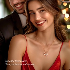 CDE Rose Flower Love Heart Birthstone Necklaces for Women 925 Sterling Silver Rose Gold Jewelry for Wife Girlfriend Mom Daughter Lady Her for Anniversary Birthday Christmas Gift (Rose Gold-03-mar)