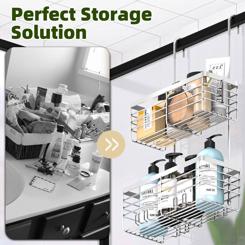 YUOROS Shower Caddy Hanging, 2 Tier Over the Door Shower