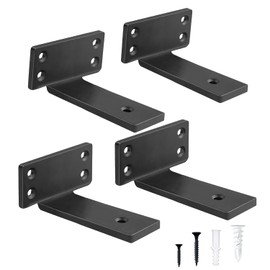 4 Inch Heavy Duty Floating Shelf Brackets,Hidden Black Metal L Bracket,Industrial Modern Wall Shelving Supports,4 Pack