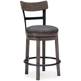 Signature Design by Ashley Caitbrook 24" Farmhouse Counter Height Upholstered Swivel Barstool, Gray