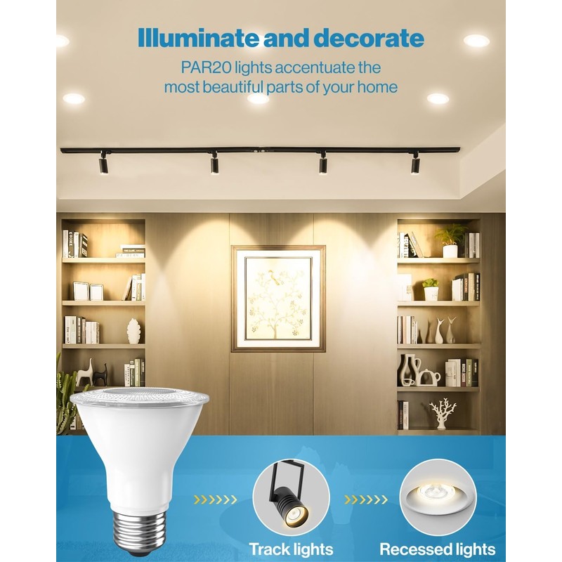 Sunco 20 Pack PAR20 LED Bulbs, 800 Lumens High Brightness,