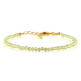 Natural Peridot Gemstone Micro Beads Dainty Bracelet Jewelry for Women, August Birthstone, Energy Healing Crystals, 14k Gold Plated Chain 8 inch